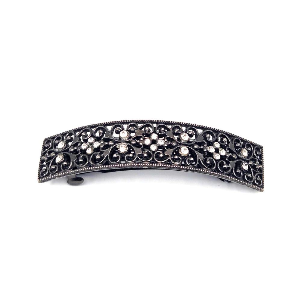 Vintage 1990's Metal Scroll with Rhinestones Back Barrette Big Hair Clip